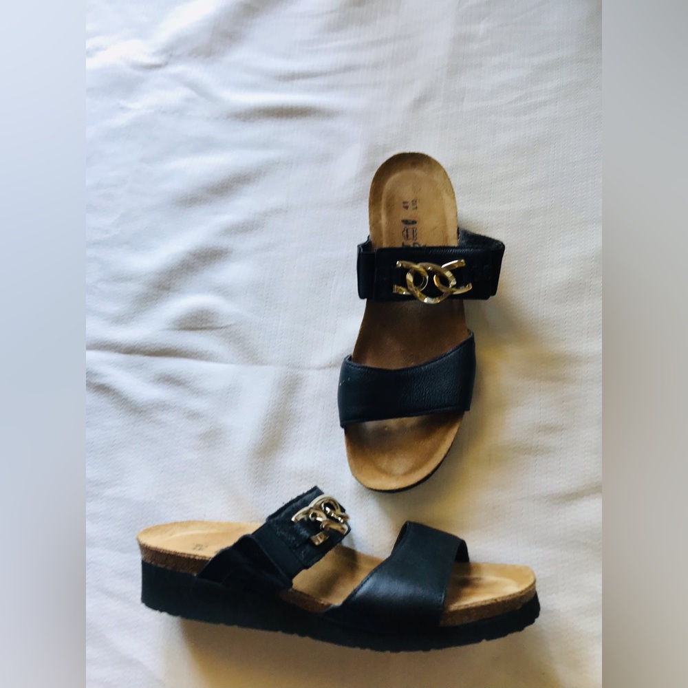 Naot Black Sandals with Gold Accents